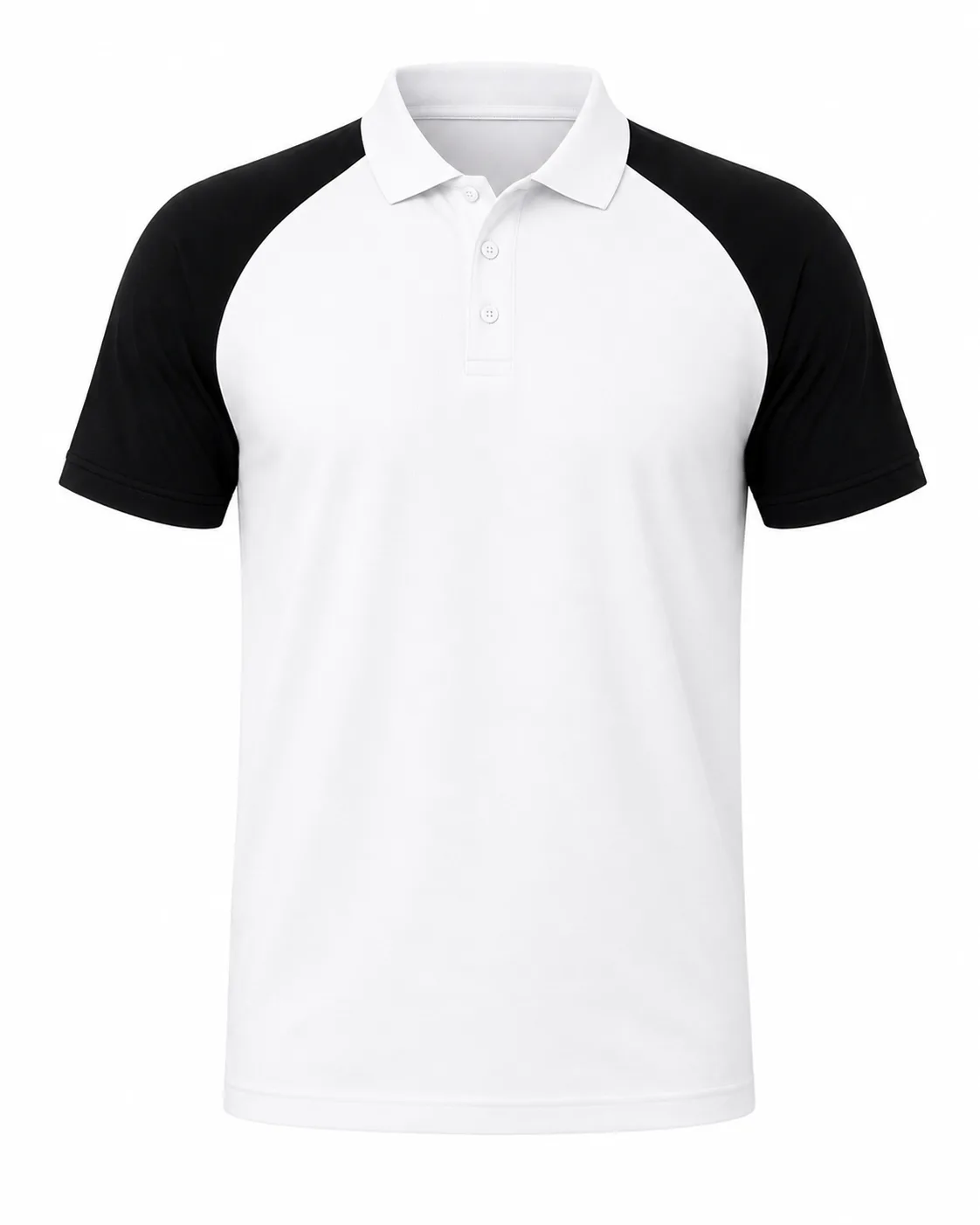 KT-TS-027 Beyaz Siyah Raglan Kollu Polo Yaka Tişört